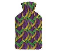 Palms Color of Mardi Gras - Botella de agua de goma con cubierta de felpa suave, bolsa de agua caliente para invierno, manos y pies, protección contra el frío, 1000 ml