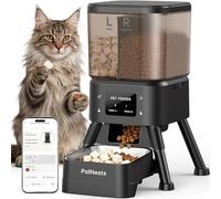 PalNests 4L Comedero Gato Automatico con Doble Tolva, 5G/2.4G WiFi Inteligente Dispensador Comida Gatos Automático, Control de App, 1-10 Comidas al Día, Alimentación Lenta, Cubeta de Acero Inoxidable