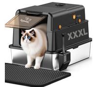 PalNests Arenero Gato Acero Inoxidable, 120L XXXL Caja de Arena para Gatos con Tapa Abatible de 105°, De Gran Tamaño Metal Extraíble Litter Box, Caja de Arena Lados Altos con Desodorización de Arena