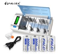 PALO 1,2 V tamaño D NIMH batería 8000mAh tipo D LR20 R20 baterías recargables + cargador inteligente LCD para batería AA AAA C D 9V 6PCS Battery