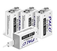 Palo 4 Pack 9V Batería Recargable USB 650mAh Li-Ion con 2 en 1 Cable USB para Alarma de Humo de micrófono de Teclado