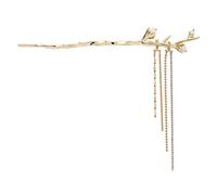 Palo de pelo chino con borla de flor para mujer, estilo antiguo, horquilla de metal para el pelo de mujer (color: dorado, tamaño: 17 x 12 cm)