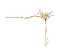 Palo de pelo chino con borla de metal para cosplay, horquilla vintage con flor para el pelo de mujer (color: dorado, tamaño: 16,5 x 4 cm)