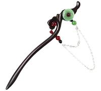 Palo de pelo Chino Horquilla vintage de ébano con borlas de acero de titanio con cara de jade chino