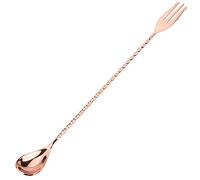 Palo para mezclar cóctel Cuchara de mango largo de acero inoxidable Exquisita herramienta de capas de mezcla de mango retorcido antideslizante para bar Bartender Bebidas(Spoon with fork-Oro rosa)