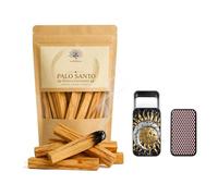 Palo Santo Natural Origen Perú - Tamaño XL - 50 gr (5-7 Palitos) - Portacerillas Metálico Decorativo - Madera Sagrada - Incienso Natural para Limpieza Energética, Meditación y Yoga
