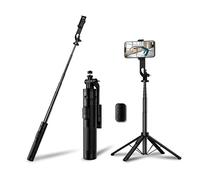 Palo selfie Bluetooth con mando a distancia inalámbrico, extensible, con tornillo de 1/4 pulgadas para iPhone y Android, grabación de vídeo, blogs y transmisión en directo (negro)