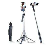 Palo selfie con soporte para smartphone, trípode telescópico de 1,3 m - negro