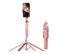 Palo selfie extensible de 71 pulgadas, soporte de cuatro esquinas, con luz de relleno de belleza (desmontable), 3 colores, 9 posiciones, con control remoto Bluetooth (rosa, sin luz)