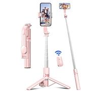 Palo Selfie Trípode, 106cm Trípode Estable Reforzadode de Aleación de Aluminio, Extensible Selfie Stick Móvil con Control Remoto Desmontable Compatible con iPhone/Samsung/Huawei, etc. (Rosa)