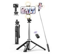 Palo Selfie Tripode con 2 Luces, Tripode para Movil 135CM Extra Largo con Control Remoto Desmontable, Selfie Stick con 1/4 de Tornillo Compatible con iPhone 15 14 13 12 11/Android/Gopro/Camara