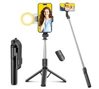 Palo selfie trípode para teléfono con luz de relleno, 125 cm, trípode para smartphone, selfie stick con mando a distancia desmontable y trípode estable, apto para Samsung/Huawei/iPhone