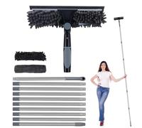 Palo Telescopico Limpieza 4m, 2 en 1 Limpiador Cristales con 2 Paños de Microfibra, Limpiacristales Telescopico con Cabezal Giratorio de 180 °, Limpia Cristales para Exteriores Altas (Gris)