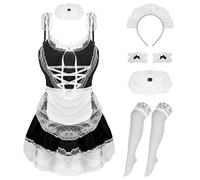 paloli Maid Cosplay Costume For Women, Classic Japanese Anime Dress With Lace Apron And Stocking Set,Sexy Maid Lingerie, Halloween Costumes