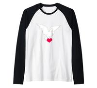 Paloma Blanca con corazón Mensaje de Amor Camiseta Manga Raglan