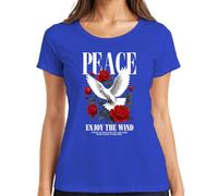Paloma blanca de la paz rosas rojas flores amor camiseta de las señoras, azul, 3XL