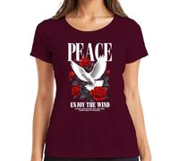Paloma blanca de la paz rosas rojas flores amor camiseta de las señoras, granate, XL