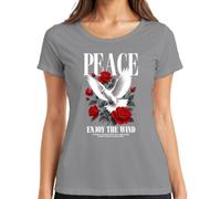 Paloma blanca de la paz rosas rojas flores amor camiseta de las señoras, gris, 3XL