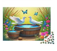 Paloma Blanca Jardín Puzzle de 1000 Piezas Papel para Adultos Pozo de Campo Flores Coloridas Mariposa Relajación Concentración Puzzle para Toda la Familia Decoración Regalo 70x50cm/1000pcs