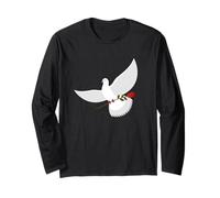 Paloma Blanca Volando sosteniendo Rosa Roja Manga Larga