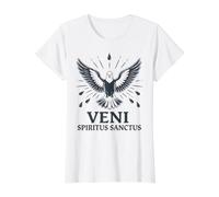 Paloma católica del Espíritu Santo Veni Spiritus Sanctus Camiseta gráfica económica, Mujer, Blanco, L