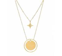 Paloma - Collar de 2 filas con estrella de cristal y medalla redonda personalizable de acero quirúrgico de alta calidad, grabado realizado en Francia, 48cm + 5cm, Acero inoxidable, No es una piedra