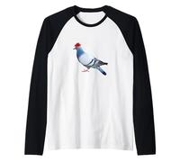 Paloma con Sombrero Vaquero Rojo Pequeño Pájaro Elegante Camiseta Manga Raglan