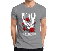Paloma de la paz blanca rosas rojas flores amor camiseta de los hombres, gris, M