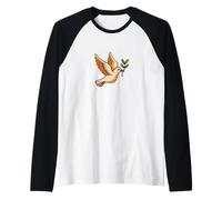 Paloma de la paz mundial con rama de olivo Camiseta Manga Raglan