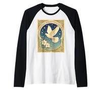 Paloma de Navidad con Paneles Decorativos de Estilo Vintage Camiseta Manga Raglan