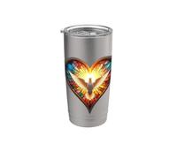 Paloma del Espíritu Santo, vitral, corazón, diseño de fe cristiana Vaso térmico de acero inoxidable de doble pared