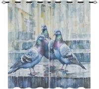 Paloma Gris de Animales Poliester Ojales Cortina Opaca Juego de 2 Paneles 140An x 245Al cm, Grafiti Azul GrisáCeo Lavable Cortinas Termicas Aislantes para Niños Niñas Dormitorio de Ventana Decoración