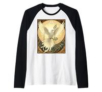 Paloma pájaro llevando una ramita de Oliva diseño navideño Camiseta Manga Raglan