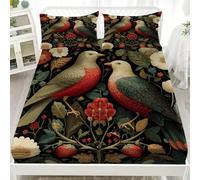 Paloma Retro Animal Juego de Ropa de Cama 3 Piezas para Cama de Matrimonio 200x200 cm Verde Sábana Ajustable Suave y Transpirable, Hipoalergénica, Cómoda, Microfibra, Lavable