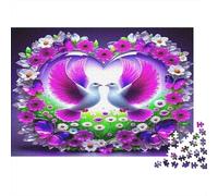 Paloma Violeta Corazón Floral Puzzle de 1000 Piezas Papel para Adultos Ambiente Romántico de Flores Puzzle para Toda la Familia Relajación Decoración 38x26cm/1000pcs