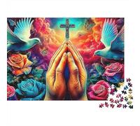 Palomas en el Paraíso Sturdy Cardboard DIY Manos de oración Jigsaw Puzzle for Adults Kids Logic Skill Training for Christmas Anniversary Puzzle Fans 52x38cm/1000pcs
