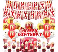 Palomitas de maíz decoraciones de fiesta de cumpleaños - pancartas, cupcakes, decoración para tartas, globos para noche de película, carnaval, accesorios de circo