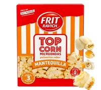 Palomitas sabor Mantequilla Microondas Frit Ravich, Palomitas de maíz, Elaboradas con maíz especial para palomitas, grasa vegetal de palma y sal, Sin gluten, Vegano, Pack 3 Unidades de 90 gr