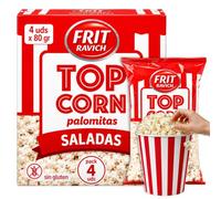 Palomitas Saladas Frit Ravich, Palomitas de maíz saladas, Elaboradas con maíz especial para palomitas, aceite de girasol y sal, Sin gluten, Vegano, Contiene 4 Unidades de 80 gr
