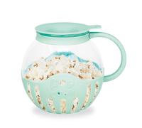 Palomitero Jocca para microondas en color turquesa. Palomitas listas en 2-3 minutos con opción de fundir mantequilla directamente. Recipiente de cristal borosilicato con tapa medidora incluida y apto
