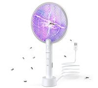 PALONE Raqueta Mosquitos Electrica 3000V Mata Mosquitos Electrico Ecargable por USB, Insectos Voladores Eficaz, para Interiores y Exteriores (Blanco,1PC)