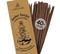 Palos de incidencia de resina de color ámbar de Sandalwood (40 + palos, 9 pulgadas) Thick Natural Amber Incense Sticks Made from Resins, Clean Charcoal Free | Warm Resinous - Sweet Aroma to Balance