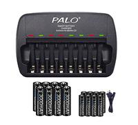 Palowextra - Baterías recargables AA y AAA con cargador, paquete de 8 pilas AA de 3000 mAh con 8 pilas AAA de 1100 mAh de baja autodescarga Ni-MH con cargador de batería inteligente no empotrado de 8