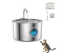 Palpaws Cat Water Fountain, Nature Attract Cats/Filter out Gross Stuff, Stainless Steel 3.2l Automatic Pet Water Dispenser, for Dog and Cat (Silver)