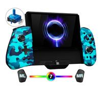 PALPOW Mando luminoso Switch - Compatible con Switch/OLED, diseño ergonómico Luminpad, Joypad integrado, Turbo, Mapping, 7 colores LED - Camuflaje Azul