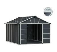 Palram - Canopia Caseta para jardín Yukon (Medidas ext. (An x Pr): 332 x 393 cm, Plástico, Antracita/Plata, Con suelo)