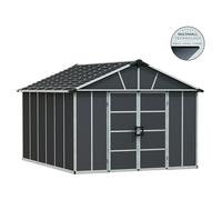Palram - Canopia Caseta para jardín Yukon (Medidas ext. (An x Pr): 332 x 393 cm, Plástico, Antracita/Plata, Sin suelo)