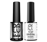 Palu Salon System - Base Coat Clásico + Top Coat Crystal Set - Base Coat Uñas UV, Transparente, sin Ácidos, Autonivelante, Alta Adherencia, set: 2 productos x 11g