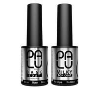 Palu Salon System - Base Coat Clásico + Top Coat Leche Set - Base Coat Uñas UV, Transparente, sin Ácidos, Autonivelante, Alta Adherencia, set: 2 productos x 11g