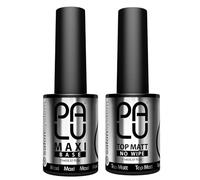Palu Salon System - Base Coat Maxi + Top Coat Mate Sin limpiar Set - Base para Uñas UV, Transparente, sin Ácidos, Autonivelante, Alta Adherencia, set: 2 productos x 11g